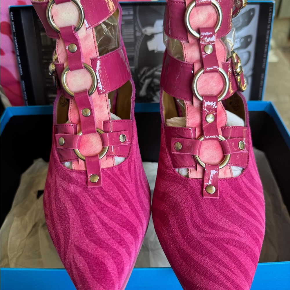 John Fluevog Pink Heels with Bold Design